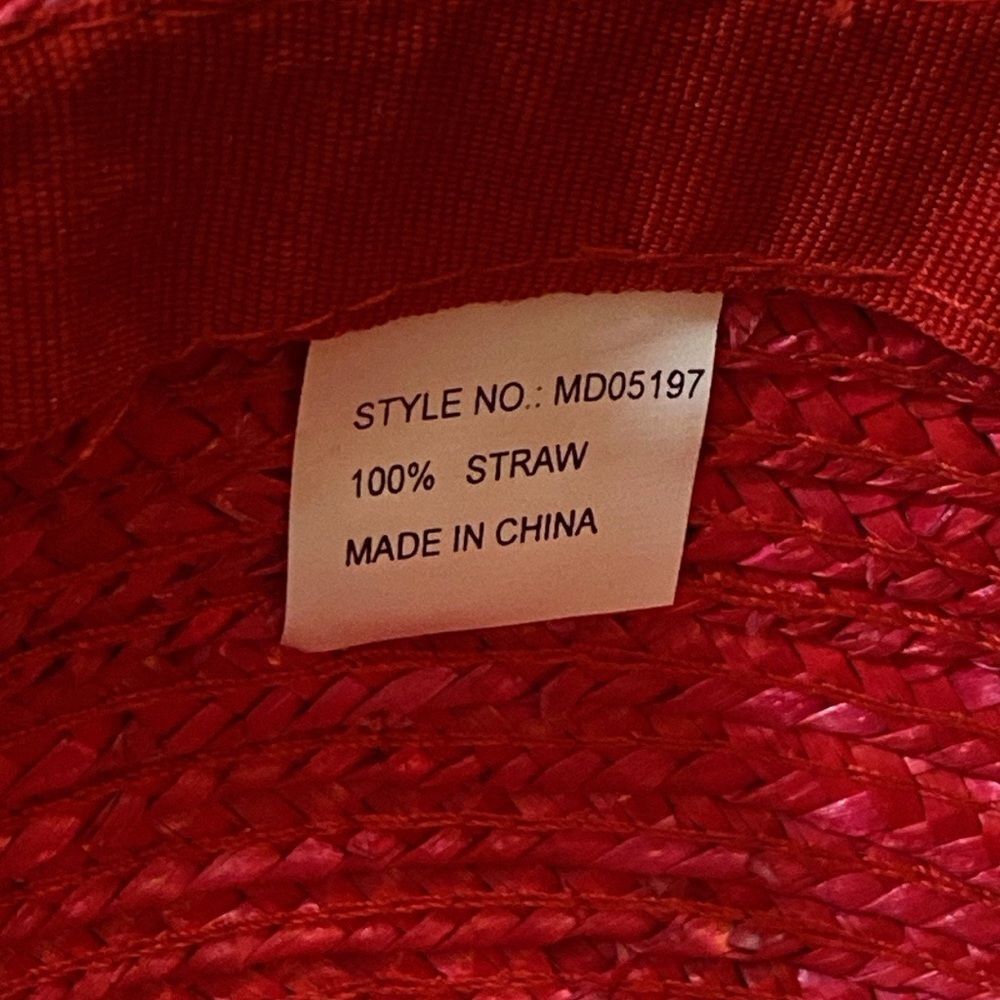 Liya 💯 Straw Women’s Elegant Red Wide-Brimmed Hat With Floral Embellishments - Picture 10 of 14